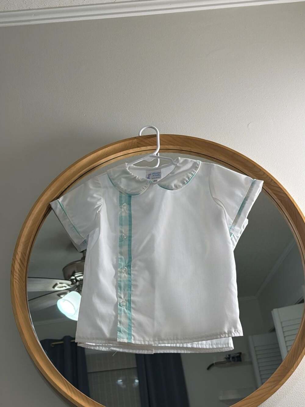 Anvy Kids Toddler Boy White Pique Short Sleeve Shirt with‎ Aqua Check Trim 4T - Picture 6 of 7